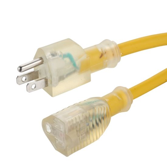  Fabricación profesional en interiores Cable de extensión de potencia de AC Transparent 3 Pins Cord 16A 125V